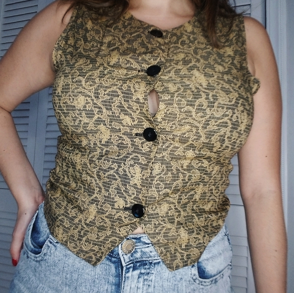 Vintage Gold and Black Vest Top Small